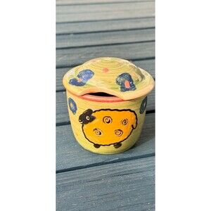 Sugar Bowl with Lid Vintage Animals Ceramic Green Irish Pottery Cottagecore Home